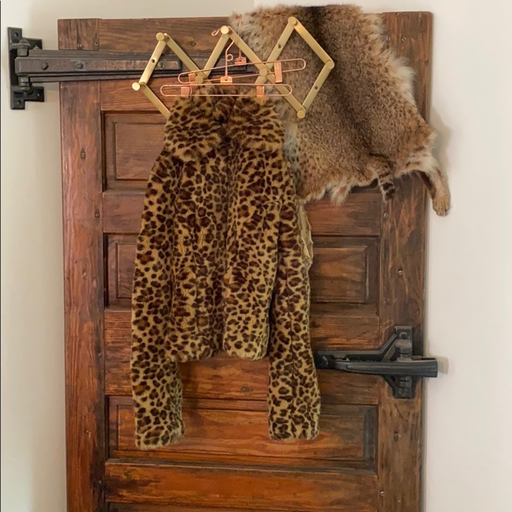 Pink pop color leopard faux fur bomber